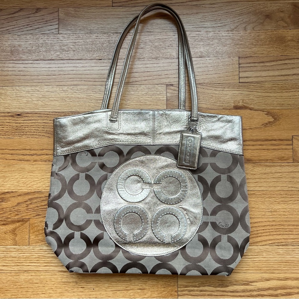 Coach Tan/Gold Julia Op Art Tote
